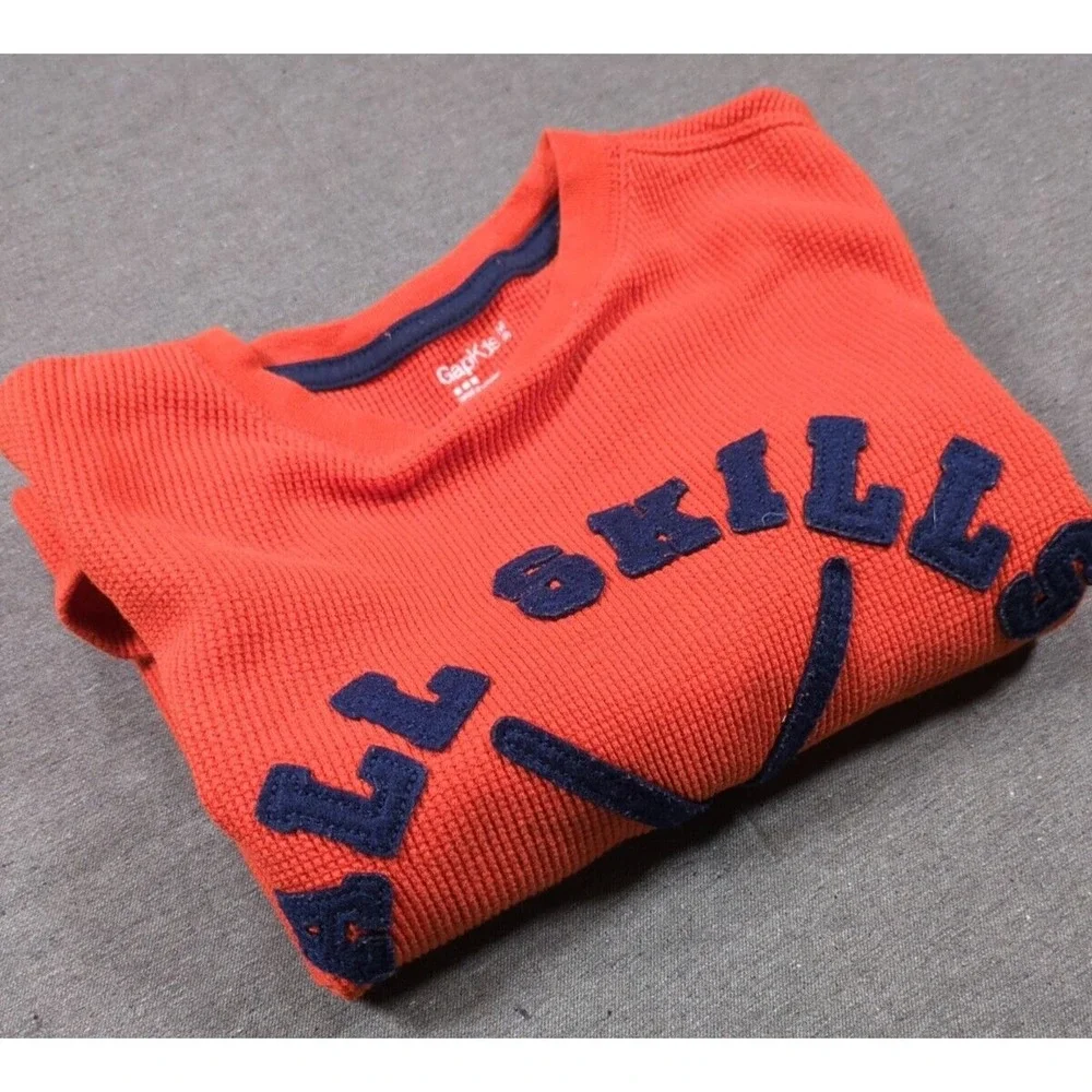 GAP Kids Orange Black All Skills Not Luck Hockey Sweater Long Sleeve Size M (8)‎